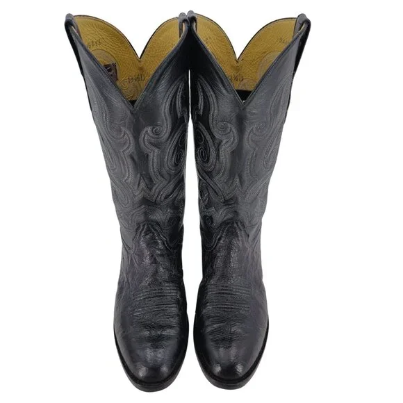Luskey's Ryon's Mens size 9.5D Black Ostrich Exotic Leather Cowboy Western Boots - Picture 5 of 16
